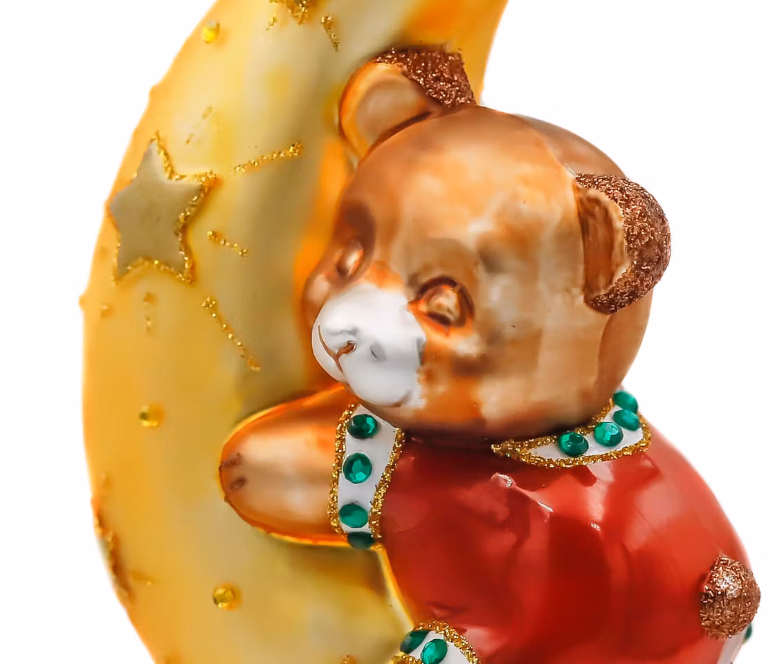 Bamsen på gullmånen, 12 cm hånddekorert glassfigur