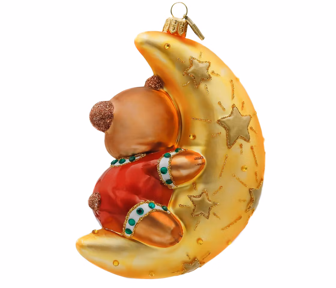 Bamsen på gullmånen, 12 cm hånddekorert glassfigur