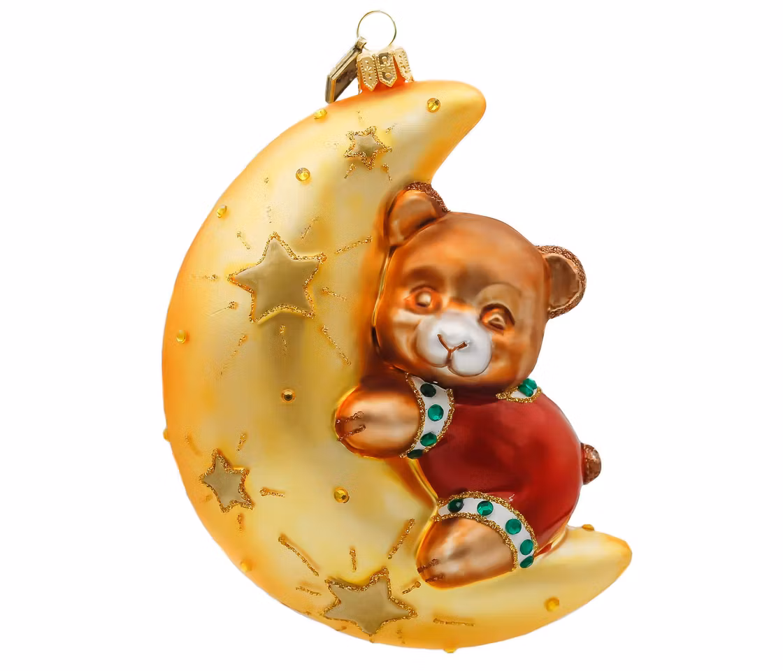 Bamsen på gullmånen, 12 cm hånddekorert glassfigur