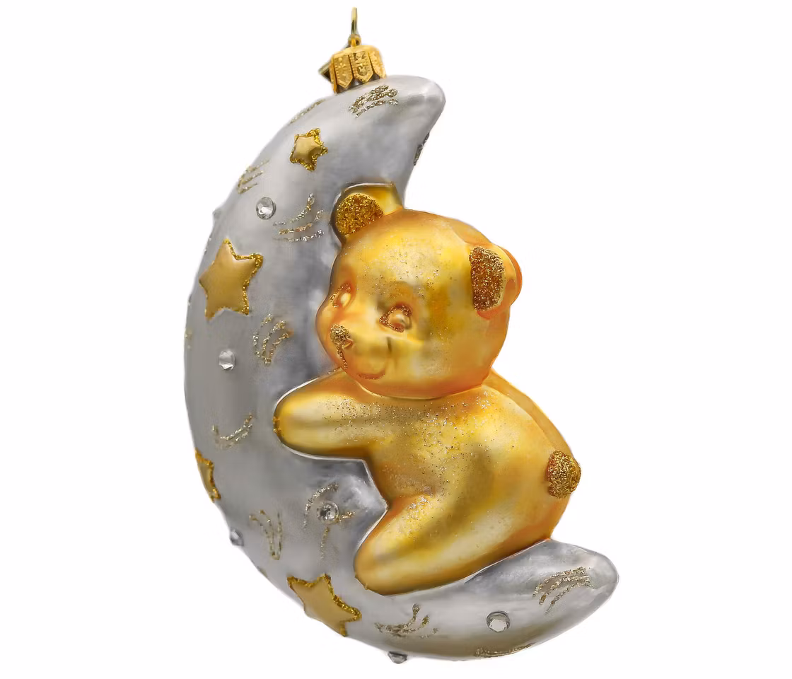 Bamsen på sølvmånen, 12 cm hånddekorert glassfigur