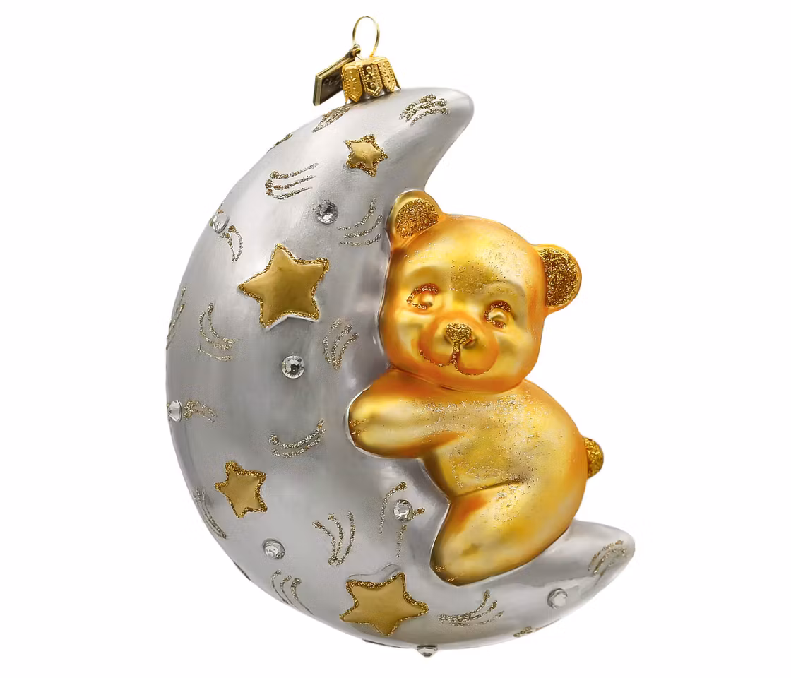 Bamsen på sølvmånen, 12 cm hånddekorert glassfigur