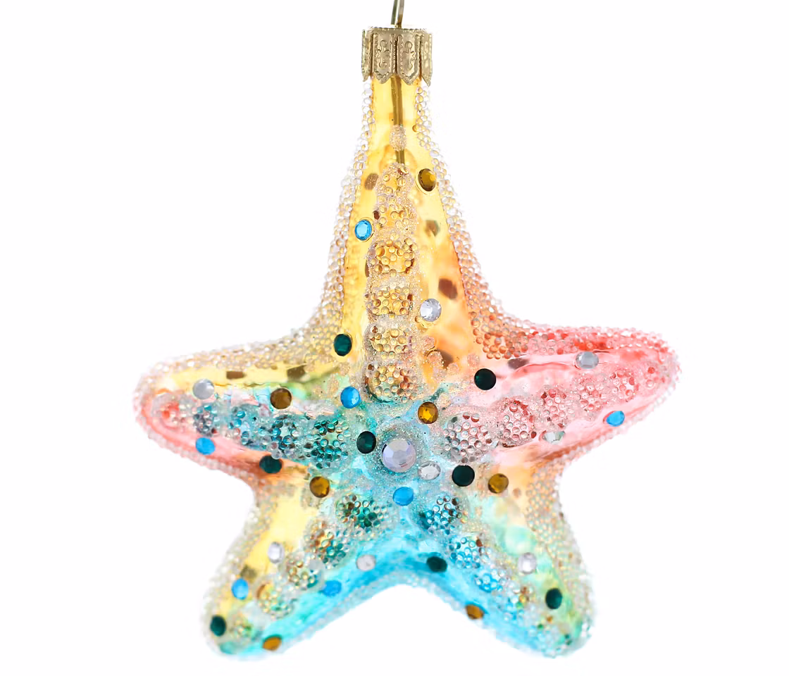 Sjøstjerne, 9 cm hånddekorert glassfigur