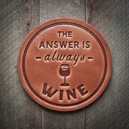 The answer is always wine glassbrikke i skinn, 10 cm