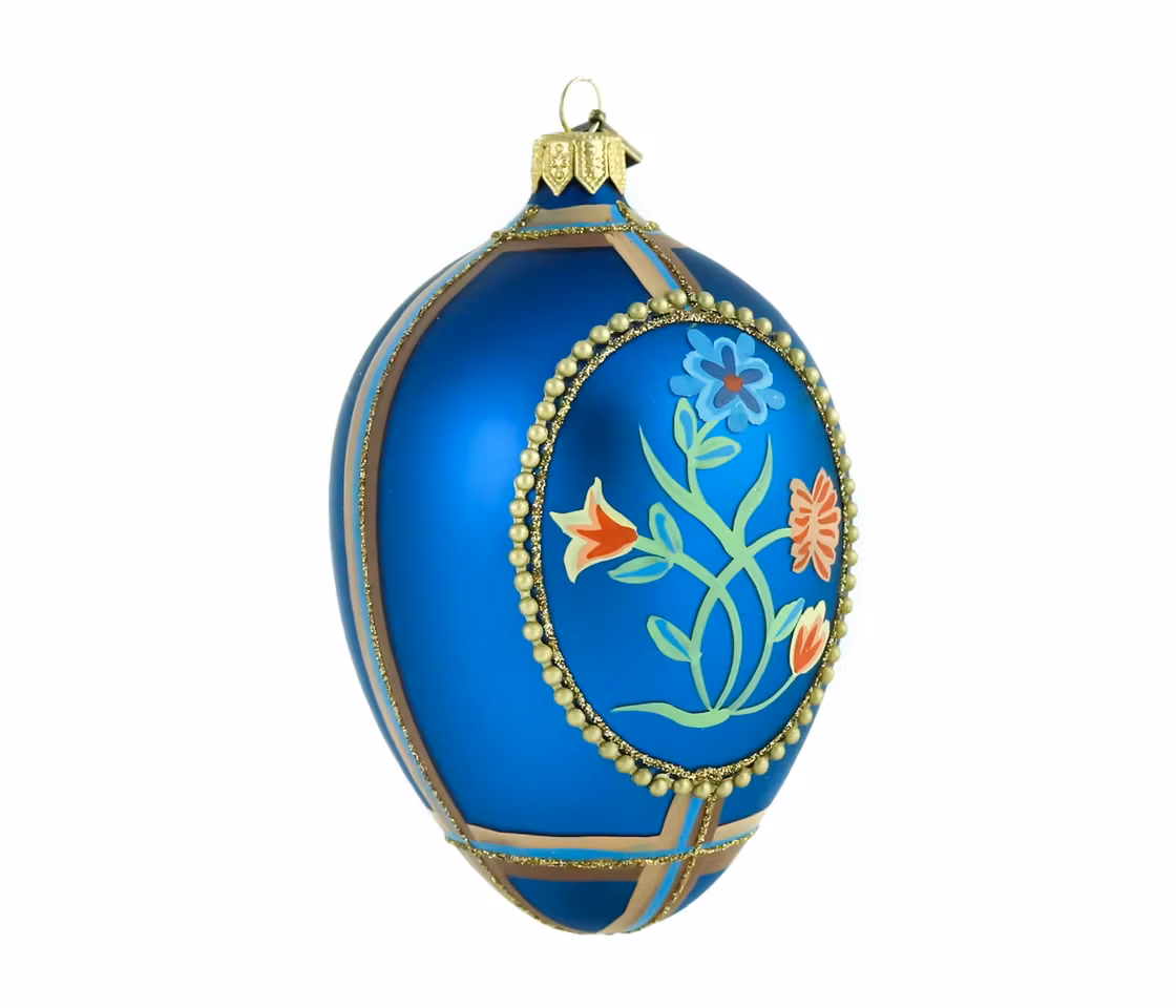 Nordland blå, bunadsinspirert glassornament 13 cm