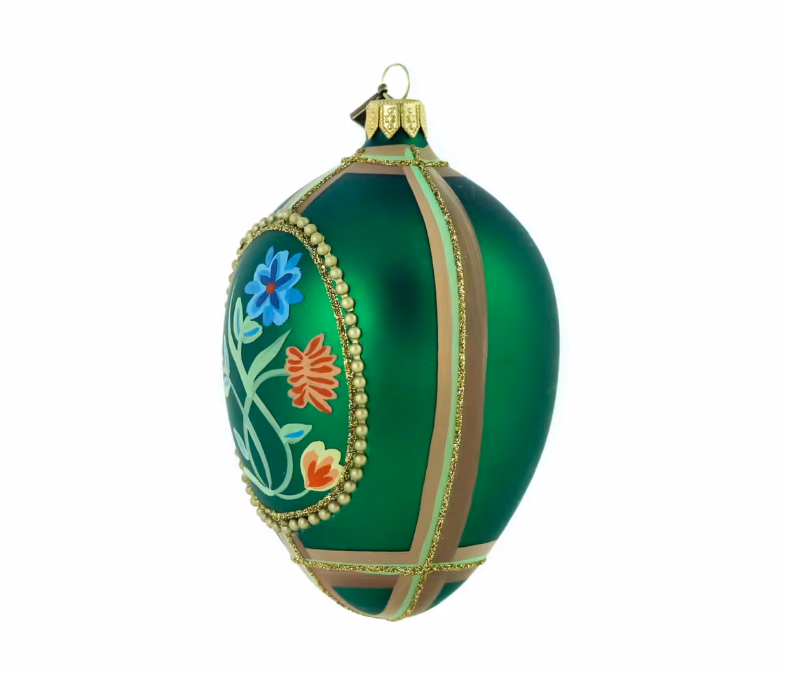 Nordland grønn, bunadsinspirert glassornament 13 cm