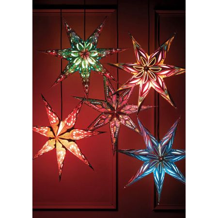 Håndlaget adventstjerne i krem og rød, 62 cm.