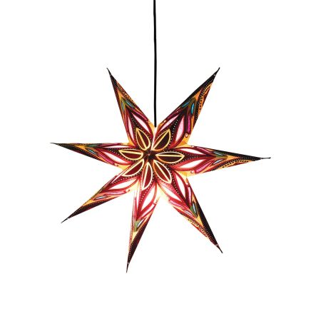 Håndlaget adventstjerne i krem og rød, 62 cm.