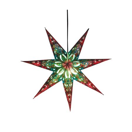 Håndlaget adventstjerne i lilla og lime, 62 cm.