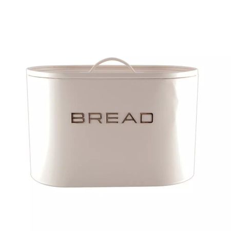 Beige brødboks med gullskrift