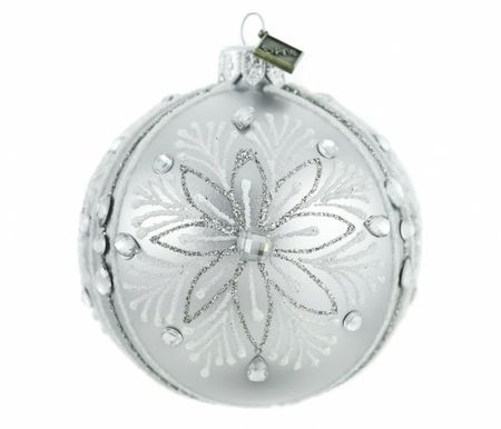 Snøflak, 8 cm hånddekorert glasskule