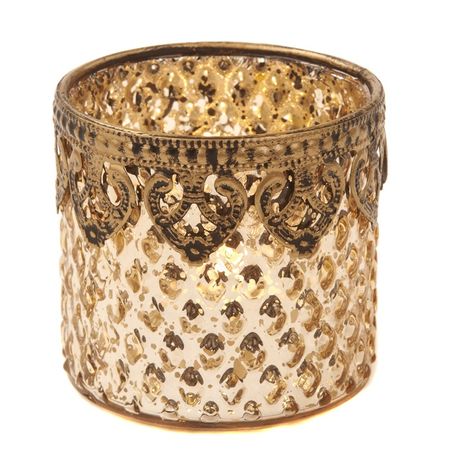 Glasslykt gull til telys, 7 cm