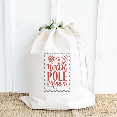 Gavesekk "North Pole Express" i kraftig bomullscanvas