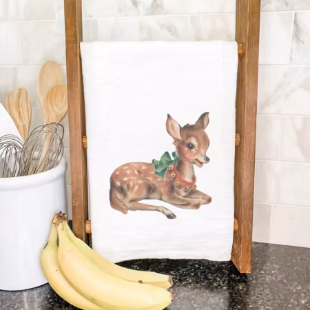 Nostalgisk rådyr kjøkkenhåndkle, 68x68 cm