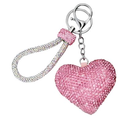 Veskecharm/nøkkelring stort hjerte med rhinestone
