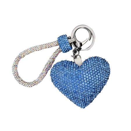 Veskecharm/nøkkelring stort hjerte med rhinestone