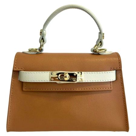 Alessandra brun & beige Italiensk Saffiano-skinnveske, håndlaget i Firenze