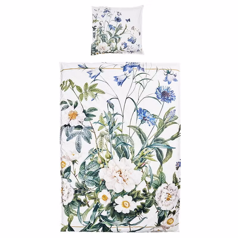 Blue Flower Garden økologisk bomull dynetrekk 220cm med pynteputetrekk