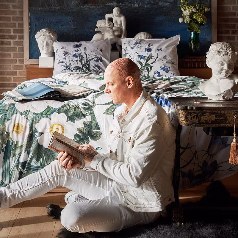 Blue Flower Garden økologisk bomull dynetrekk 220cm med pynteputetrekk