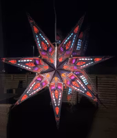 Håndlaget adventstjerne i blå og rosa, 62 cm.