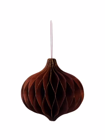 Julekule løkform burgunder i håndlaget resirkulert papir, 10cm