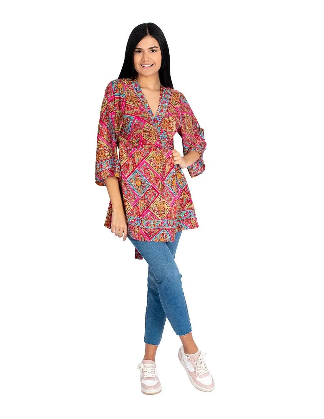 Bluse rosa silke med 3/4 arm