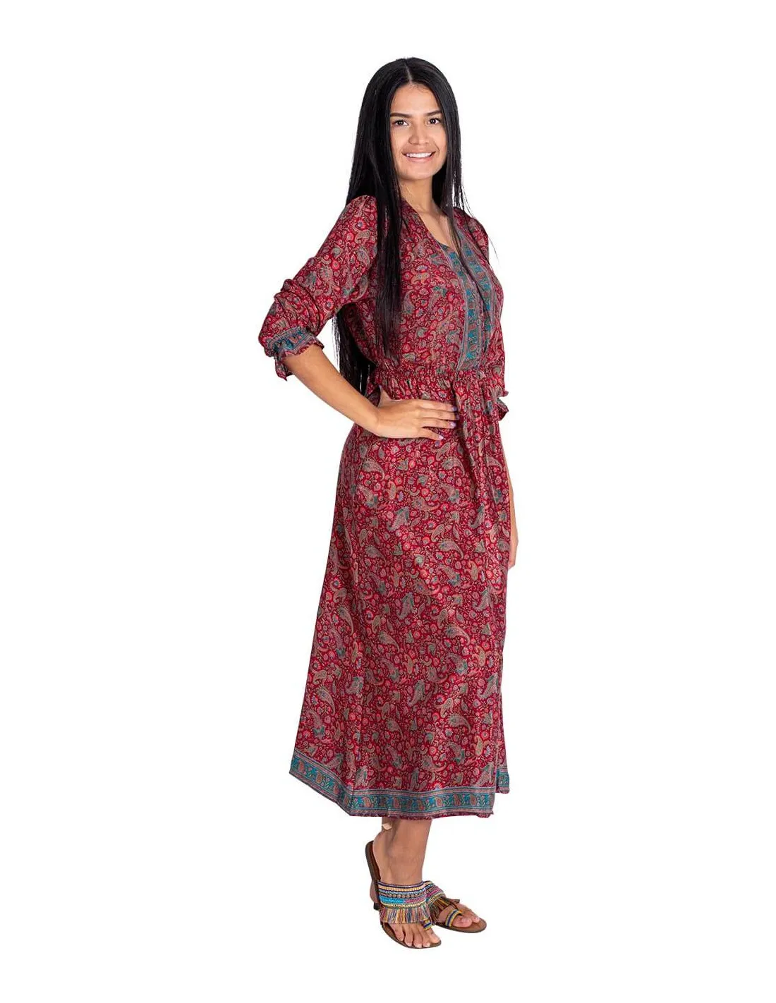 Kjole midi burgunder i silke