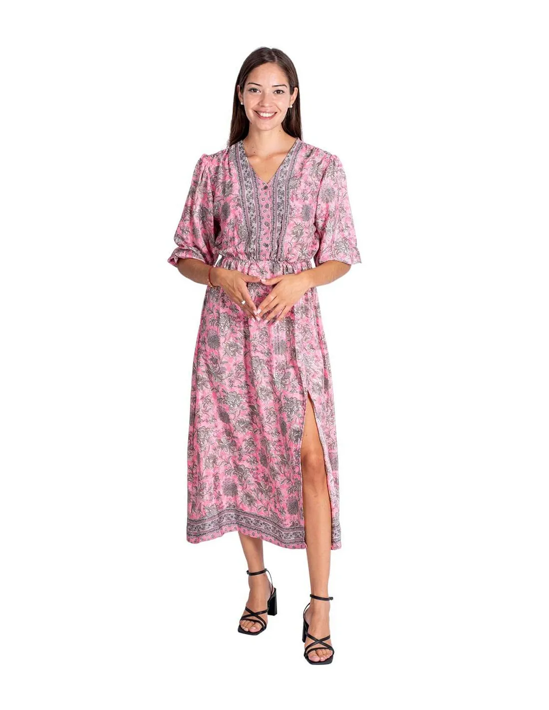 Kjole midi rosa i silke