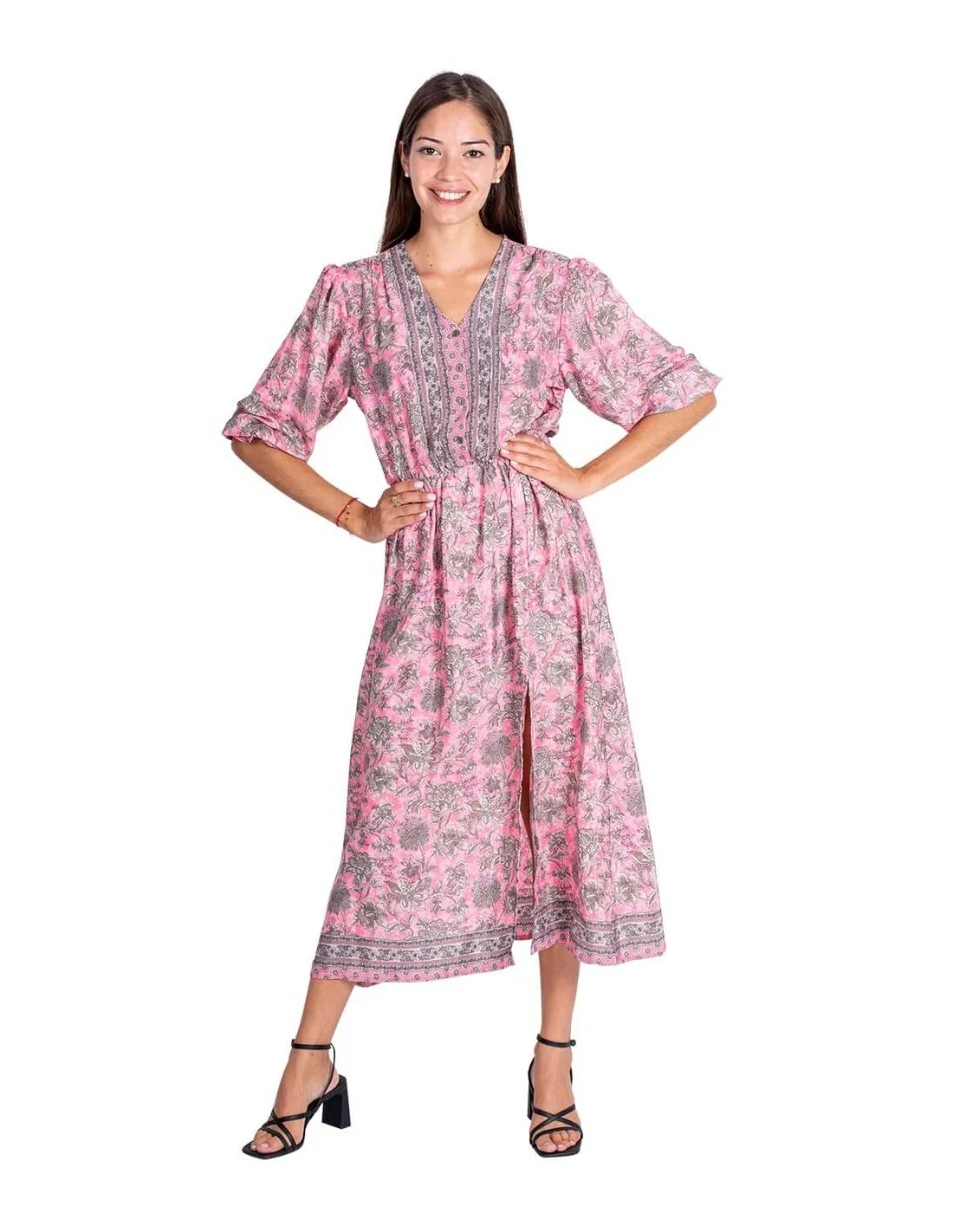 Kjole midi rosa i silke