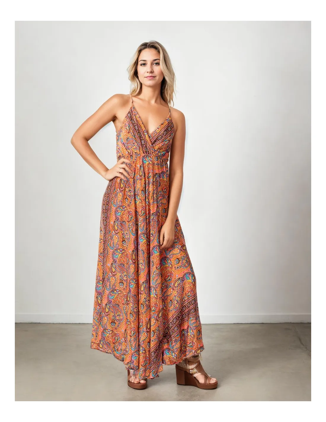 Kjole lang oransje i silke