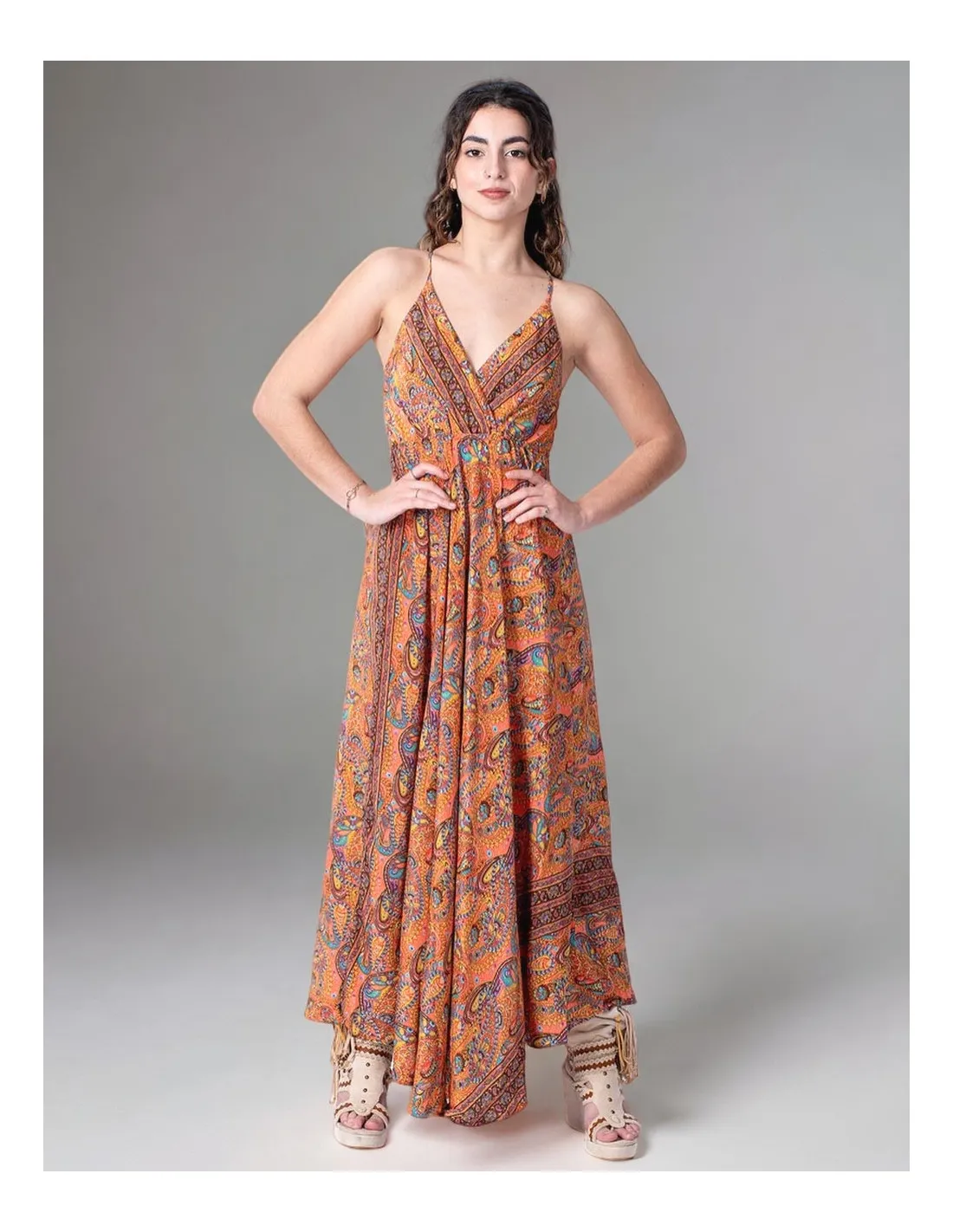 Kjole lang oransje i silke