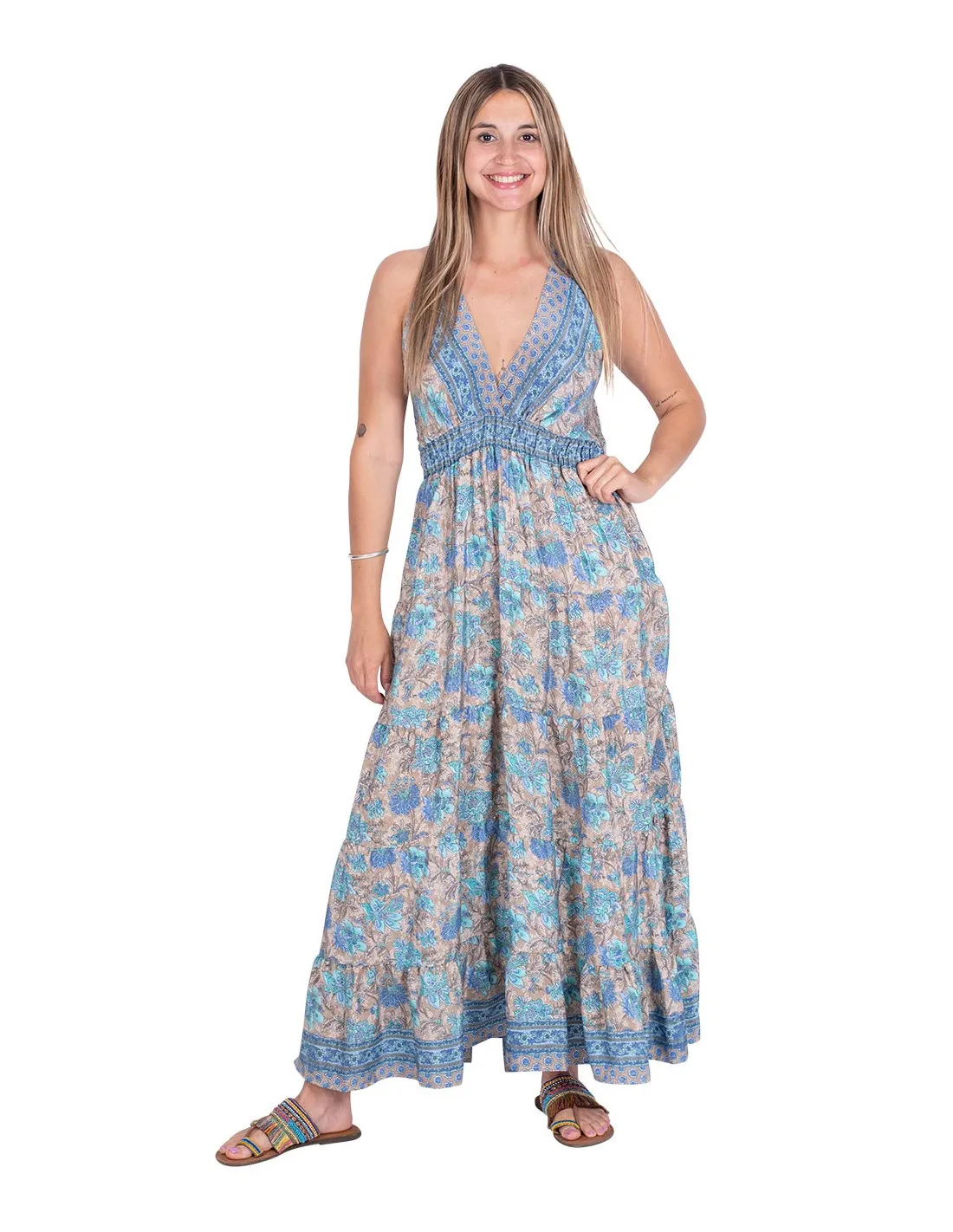 Kjole lang blå i silke