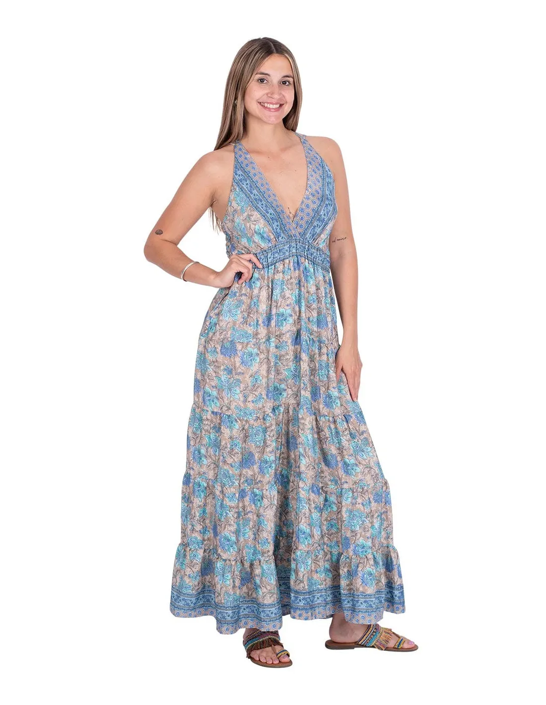 Kjole lang blå i silke