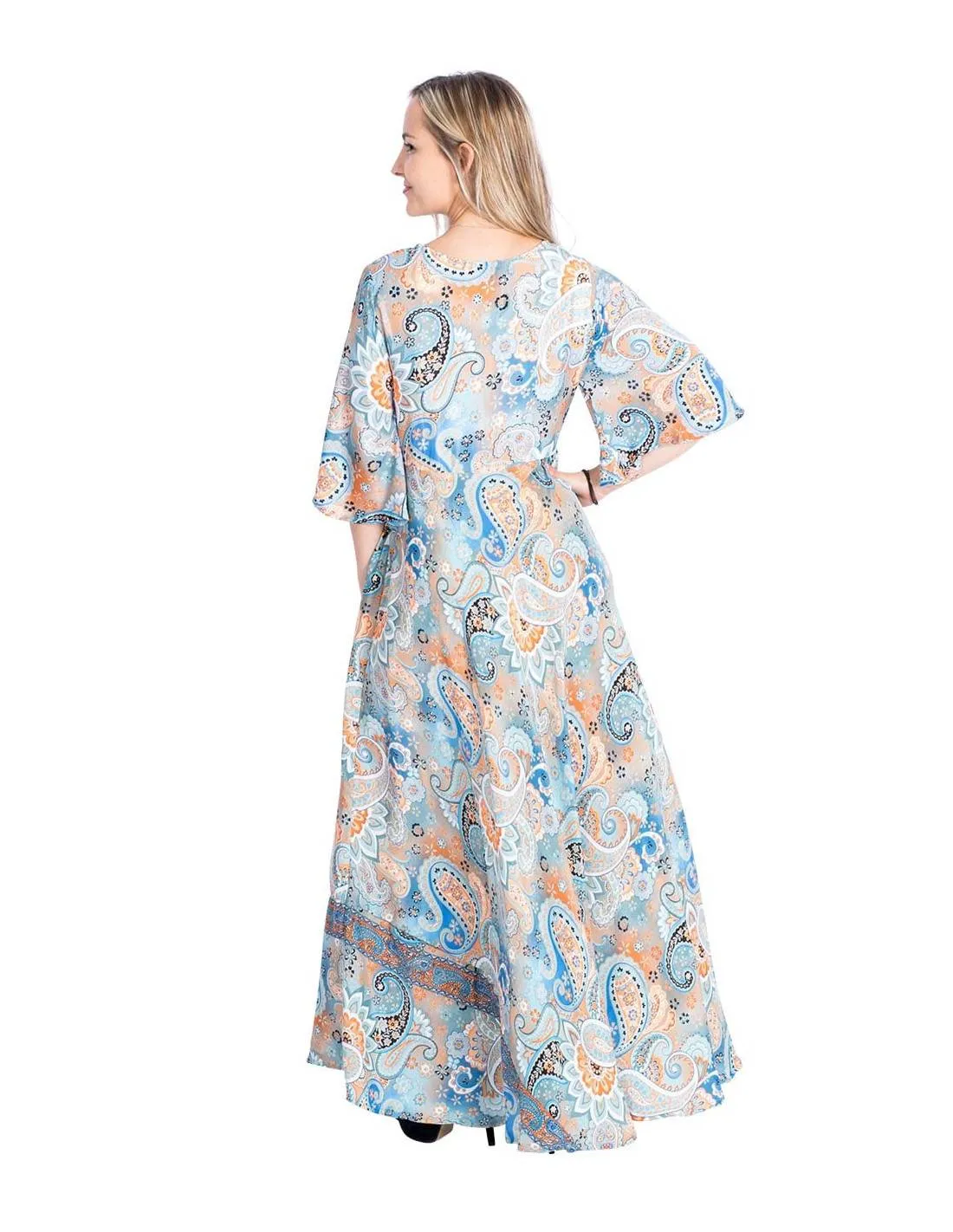 Kjole lang blå pastell i silke