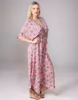 Kjole lang rosa & grå i silke