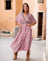 Kjole lang rosa & grå i silke