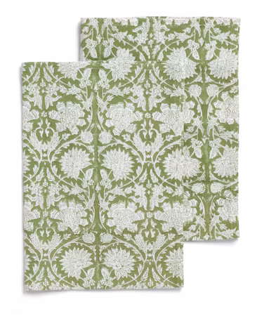 Kjøkkenhåndkle Paradise grønn, blokkprint, økologisk bomull 50x70cm