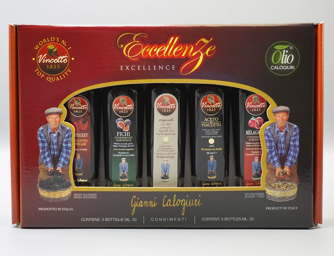 5pk gaveeske med balsamico og ekstra virgin olivenoljer, 5 x 50ml.