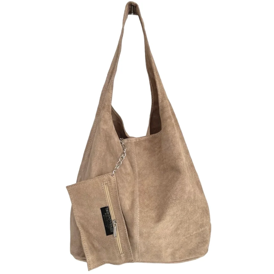 Donata lys taupe shopper i semsket skinn fra Firenze