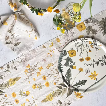 Flower Danica Yellow bordløper i lin 145x45cm