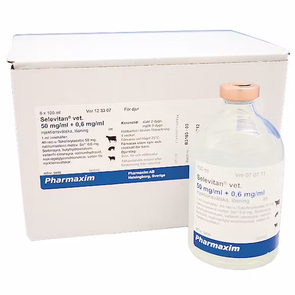 Selevitan® vet. 50 mg/ml+0,6 mg/ml Injektionsvätska 6 x 100 ml