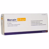 Marcain® 2,5 mg/ml 5x20 ml 5 x 20 milliliter	Injektionsflaska