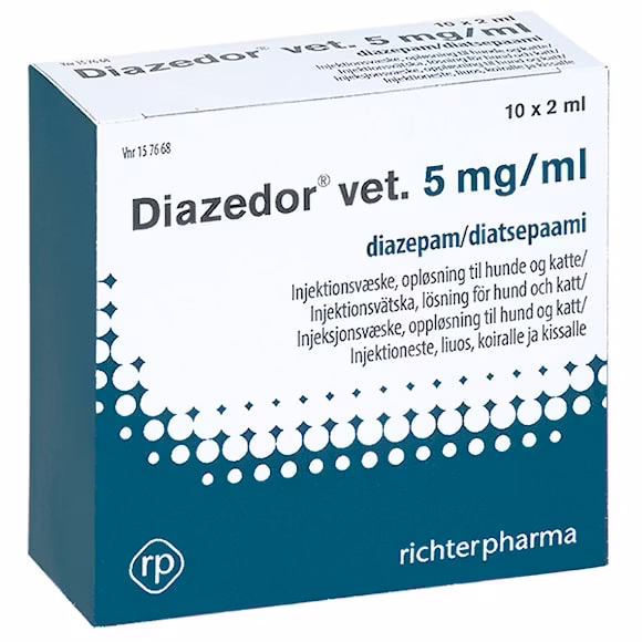 Diazedor vet. 5 mg/ml 10 x 2 milliliter Injektionsvätska, lösning diazepam