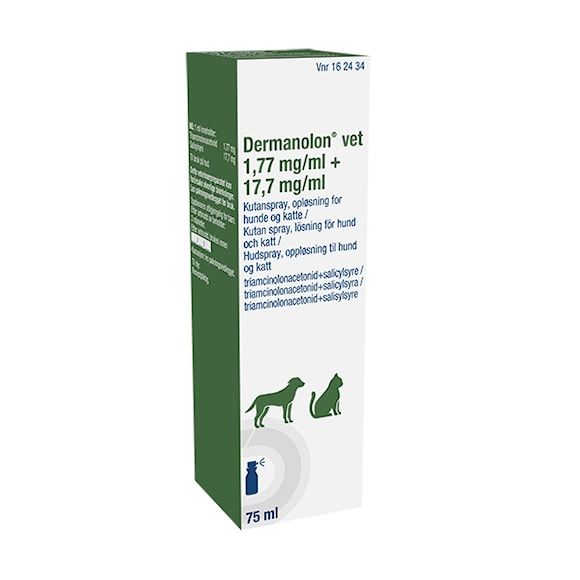 Dermanolon vet. kutan spray, lösning 1,77 mg/ml + 17,7 mg/ml 75 ml