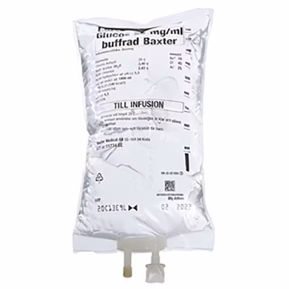 Glucos Baxter 25 mg/ml buffrad, inf-vätska, lösning, 10 x 1000 milliliter