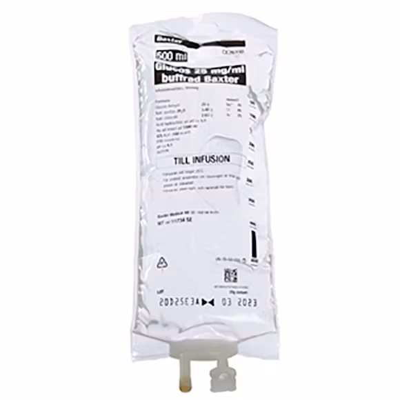 Glucos Baxter 25 mg/ml buffrad, inf-vätska, lösning, 20 x 500 milliliter