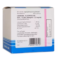 Lidokain-Fluorescein Bausch & Lomb, ögondr, lösn, endosbehållare 4 % + 0,25 %, 20 x 0,5 milliliter