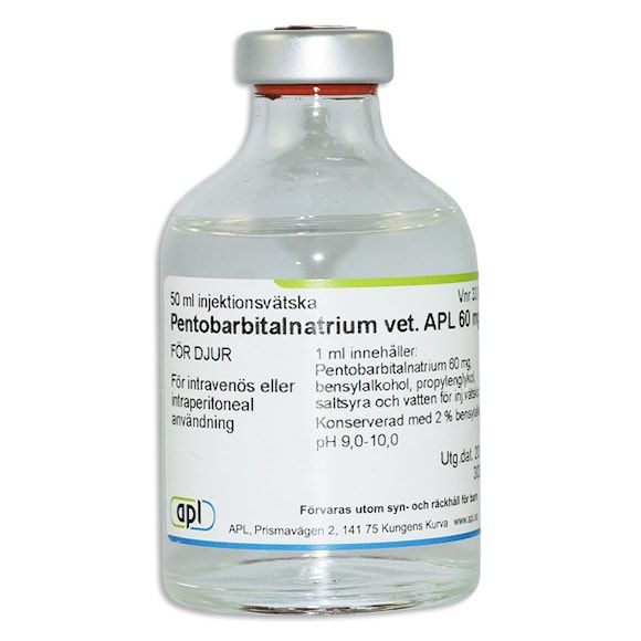 Pentobarbitalnatrium vet. APL, inj-vätska, lösning 60 mg/ml, 50 milliliter