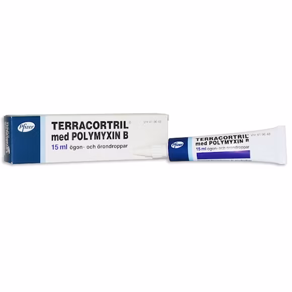 Terracortril med Polymyxin B, ögon-/örondroppar, suspension Pfizer AB, 15 milliliter