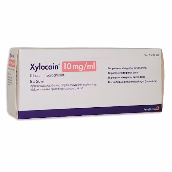 Xylocain, inj-vätska, lösning 10 mg/ml, 5 x 20 milliliter