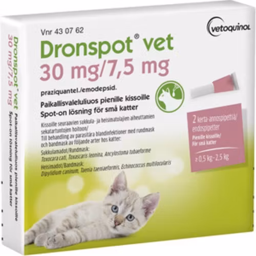 Dronspot vet 30 mg/ 7,5 mg för små katter, 2 st